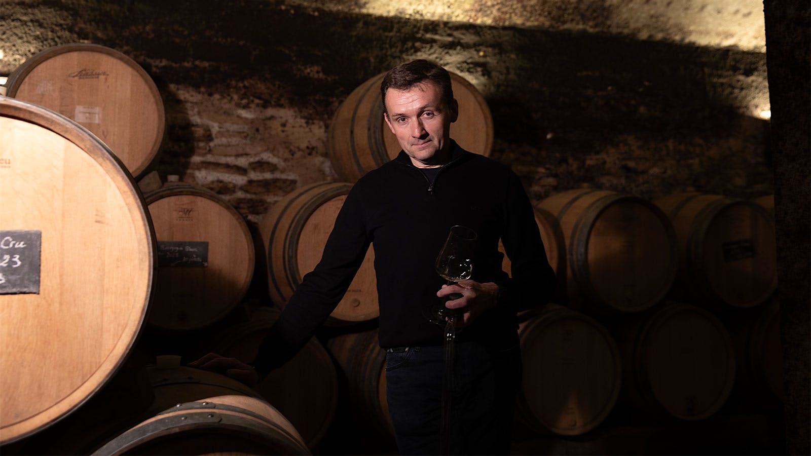 Winemaker Pierre Vincent in his Burgundy cellar